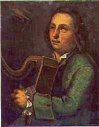 Image of Turloch O’Carolan playing a Celtic harp.